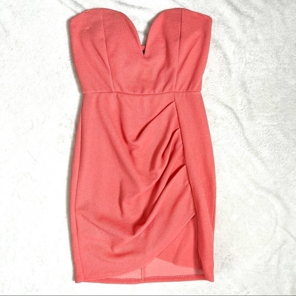 Trac Coral Deep Plunge Bandeau Mini Going Out Party Dress Size Medium - Picture 5 of 13